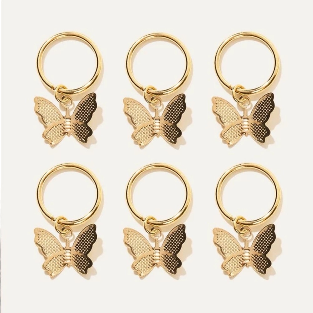 6 Pc. Gold OR Silver Butterfly Hair Rings - Picture 3 of 5